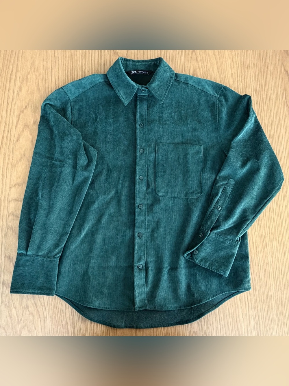 ZARA Teal Green Corduroy Button-Down Shirt